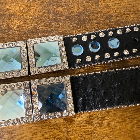 ATLAS Rhinestone Western Bling Belt Size 30-35 Black Embellished Silver Buckle - Picture 12 of 16